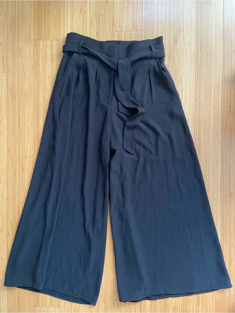 Leith Black High-Rise Wide-Leg Tie-Waist Pants